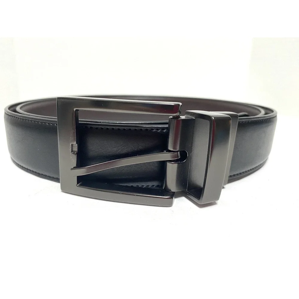 DMLB Mens Reversible Belt Black Brown Coated Leather Gunmetal Buckle 2X 46-48